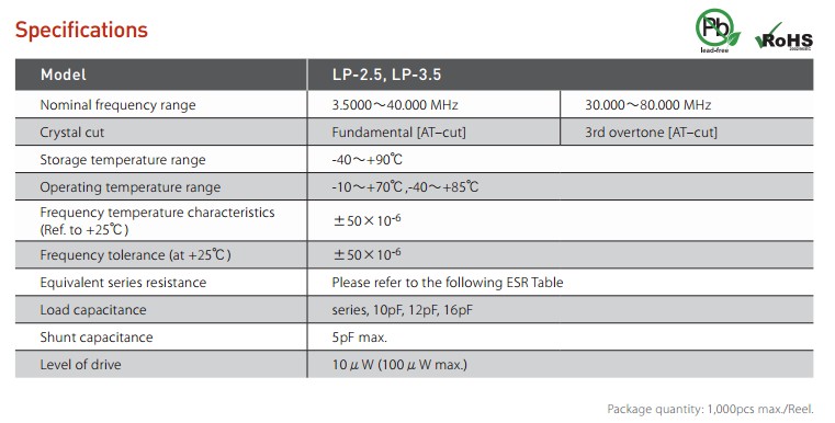 LP-2.5晶振規(guī)格書
